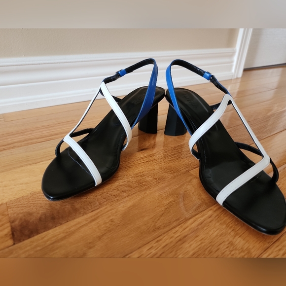 Brigette Marin Blue, White and Black Leather Sandals - Picture 7 of 16